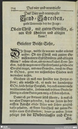 Das Vier und neuntzigste Send-Schreiben