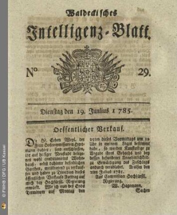 No. 29, Dienstag den 19. Junlius 1785