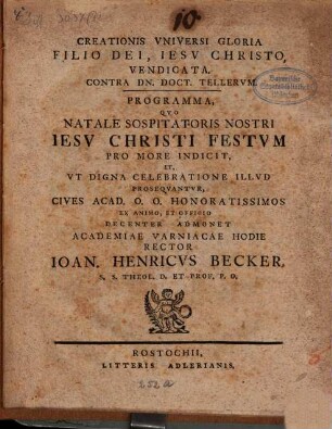 Creationis universi gloria filio Dei, Jesu Christo, vindicata