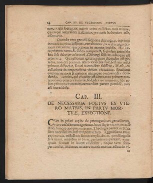 Cap. III. De Necessaria Foetus Ex Utero Matris, In Partu Mortuae, Exsectione