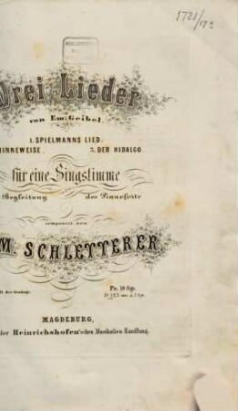 Drei Lieder für eine Singstimme mit Begleitung des Pianoforte : 1tes Heft der Gesänge