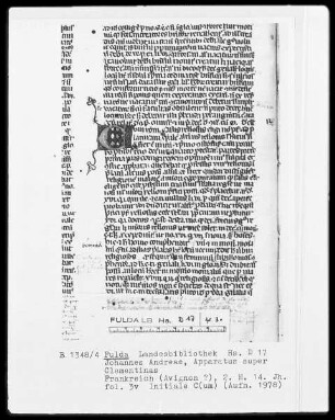 Johannes Andreae, Apparatus super Clementinas — Initiale C(um), Folio 3verso