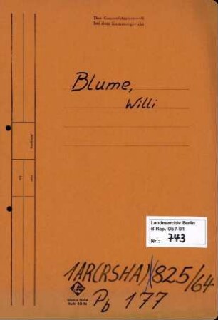 Personenheft Willi Gustav Blume (*23.11.1909)