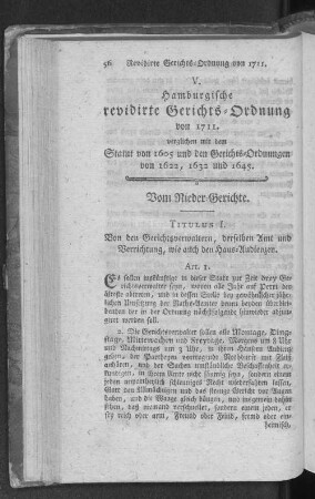 V. Hamburgische revidirte Gerichts-Ordnung von 1711. verglichen mit dem Statut von 1605 und den Gerichts-Ordnungen von 1622, 1632 und 1645.
