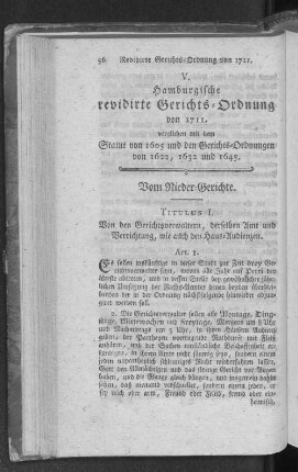 V. Hamburgische revidirte Gerichts-Ordnung von 1711. verglichen mit dem Statut von 1605 und den Gerichts-Ordnungen von 1622, 1632 und 1645.