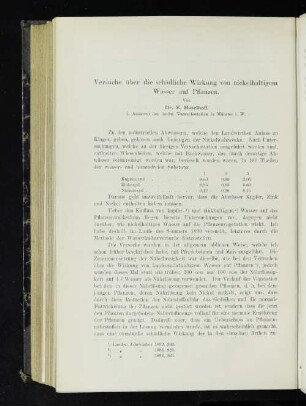 Versuche über die schädliche Wirkung von nickelhaltigem Wasser auf Pflanzen.