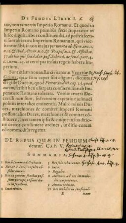 De Rebus Quae In Feudum dentur. Cap. V.