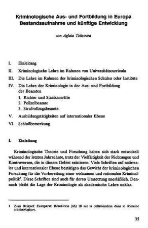35-44, Kriminologische Aus- und Fortbildung in Europa. Bestandsaufnahme und Entwicklung