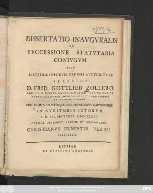 Dissertatio Inavgvralis De Svccessione Statvtaria Conivgvm
