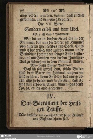 IV. Das Sacrament der Heiligen Tauffe