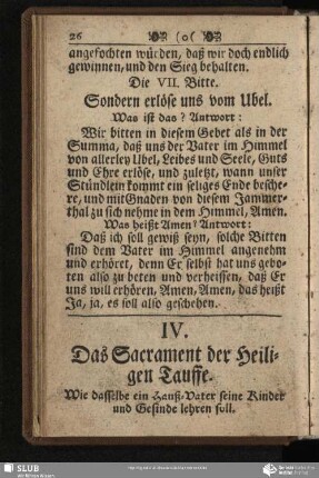 IV. Das Sacrament der Heiligen Tauffe