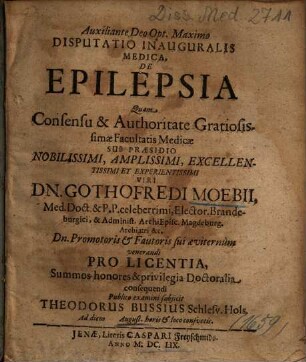 Disputatio Inauguralis Medica, De Epilepsia