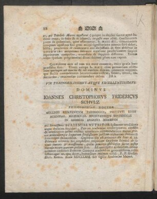 Vir Praenobilissimus Atque Excellentissimus Dominus Johannes Christophorus Fridericus Schulz ...