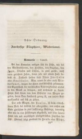 Achte Ordnung. Zweihufige Säugthiere, Wiederkauer.