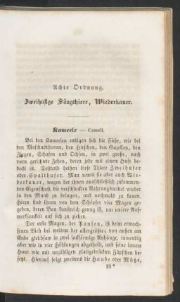 Achte Ordnung. Zweihufige Säugthiere, Wiederkauer.