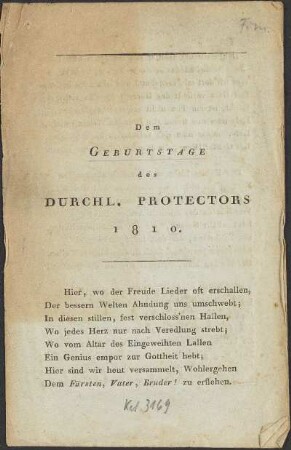 Am Geburtstage des Durchl. Protectors 1810