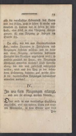IV. In wie fern Neigungen erlangt, und wie sie erlangt werden können.