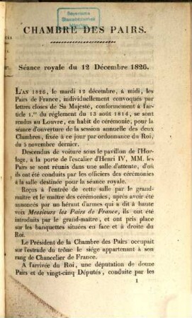Procès-verbal des séances de la Chambre des Pairs. 1827,1 = Nr. 1 - 22