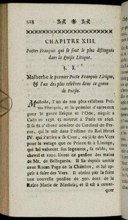 Chapitre XIII. Poëtes François qui se sont le plus distingués dans la Poësie Lirique.