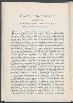 El arte de hacerse rico. [Continuación] : Capítulo IV. Modo de obtener éxito en los negocios. Del libro de Mr. Hardwicke. Traducido por una señorita.