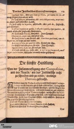 Die fünffte Handlung. Von der Zusammenfügung oder Composition, und den Regeln...