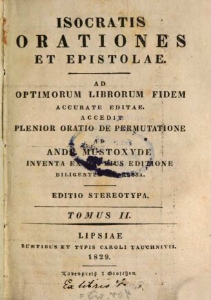 Isocratis orationes et epistolae : ad optimorum librorum fidem accurate editae. 2