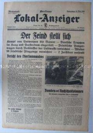 Tageszeitung "Berliner Lokal-Anzeiger" überwiegend zu den Kämpfen in Belgien