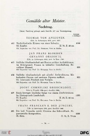 Gemälde Alter Meister (Nr. 482-496)