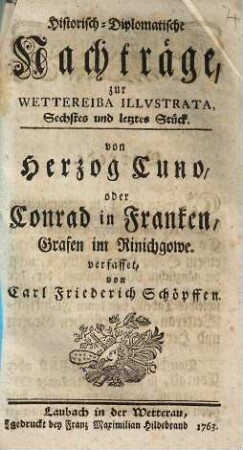 Historisch-Diplomatische Nachträge zur Wettereiba Illustrata, 6. St.