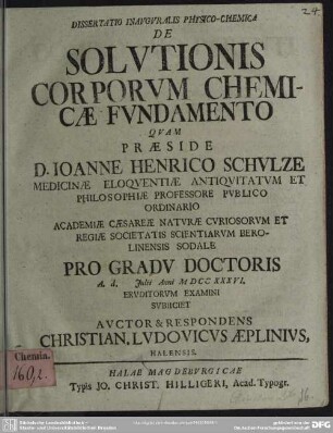 Dissertatio Inauguralis Physico-Chemica De Solutionis Corporum Chemicae Fundamento