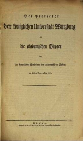 An die akademischen Bürger bey der feyerlichen Verlesung der akademischen Gesetze am 30. Nov. 1824