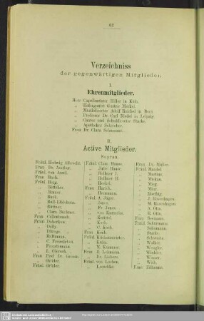 Verzeichniss der gegenwärtigen Mitglieder