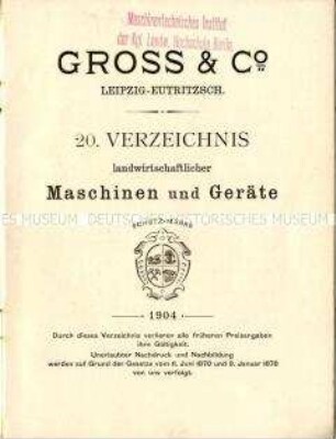 20. Verzeichnis landwirtschaftlicher Maschinen und Geräte