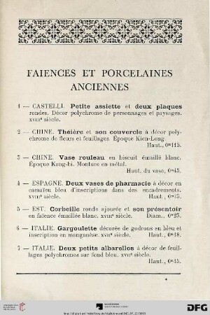 Faiences et Porcelaines Anciennes (Nr. 1-20)