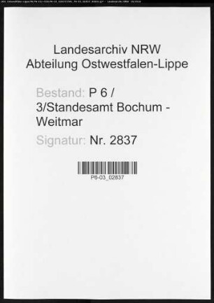 Sterberegister Standesamt Bochum-Weitmar