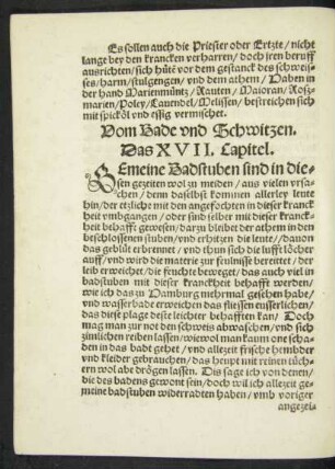 Vom Bade und Schwitzen. Das XVII. Capitel.