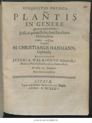 Disquisitio Physica. De Plantis In Genere