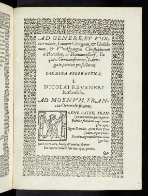 11r-16r Ad genere, et virtute nobiles. Carmina propemptica