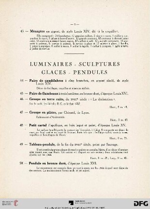 Luminaires - Sculptures - Glaces - Pendules (Nr. 44-53)
