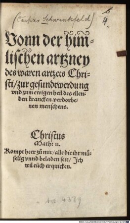 Vonn der himlischen artzney des waren artztes Christi
