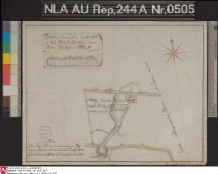Lage des eingedeichten Polders bei CAROLINENSIEL mit den Wegen und Tiefen Kolorierte Zeichnung von F. W. Magott Papier Format 37,7x29,0 M 1:7.330