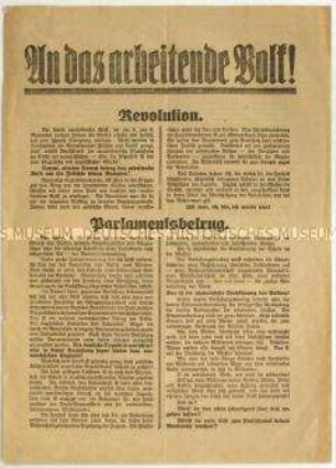 Flugblatt der USPD gegen die SPD und Aufruf zum Beitritt