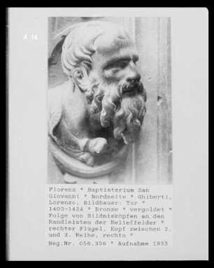Tür — Folge von Bildnisköpfen an den Randleisten der Relieffelder — rechter Flügel, Kopf zwischen 2. und 3. Reihe, rechts