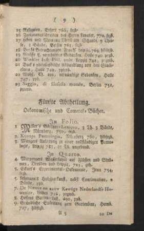 Fünfte Abtheilung. Oekonomische und Cameral-Bücher