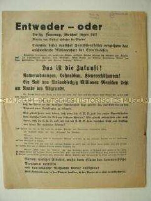 Propagandaflugblatt der NSDAP gegen die wirtschaftlichen Verhältnisse in der Weimarer Republik