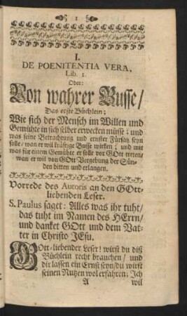 I. De Poenitentia Vera, Lib. I. Oder: Von wahrer Busse ...