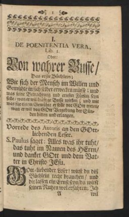 I. De Poenitentia Vera, Lib. I. Oder: Von wahrer Busse ...