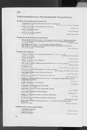 Lehrveranstaltungen Themenbereich Umweltschutz