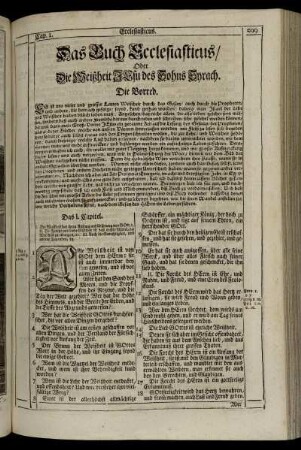 Das Buch Ecclesiasticus / Oder Die Weißheit Jesu des Sohns Syrach.