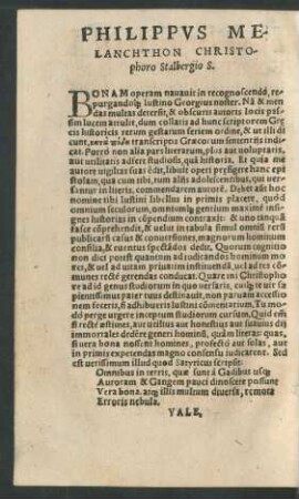 Philippus Melanchthon Christophoro Stalbergio S.